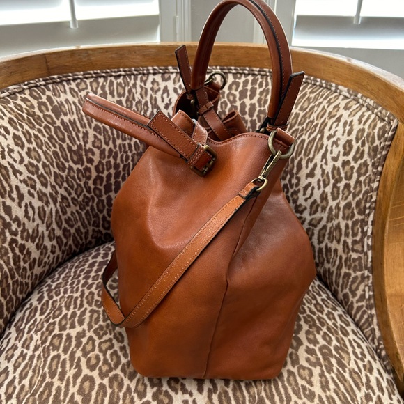 Pratesi Luggage Brown Leather Tote Bag With Crossbody Strap - Picture 6 of 12